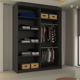 Sliding Wardrobe - LISBANE 2 Door Mirrored Wardrobe Black - 150cm