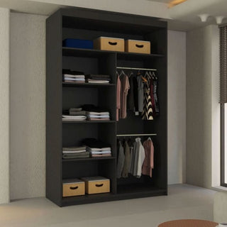 Sliding Wardrobe - LISBANE 2 Door Mirrored Wardrobe Black - 150cm