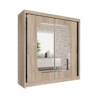 Sliding Wardrobe - MERICA 2 Door Mirrored Wardrobe Oak - 120cm