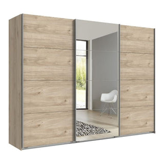 Sliding Wardrobe - AMBER 3 Door Mirrored Wardrobe Oak 270cm