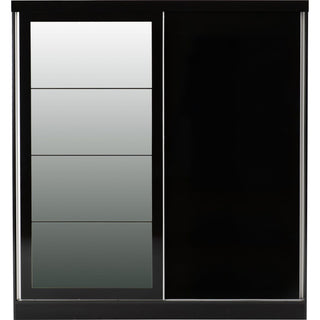 CHOICEWARDROBE Modora Black High Gloss 2 Door Sliding Wardrobe with Full-Length Mirror – Space-Saving Modern Storage