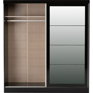 CHOICEWARDROBE Modora Black High Gloss 2 Door Sliding Wardrobe with Full-Length Mirror – Space-Saving Modern Storage