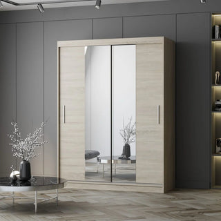 CHOICEWARDROBE Vetra 2 Door Sliding Mirror Wardrobe – 150cm Wide, Full Sonoma Oak Finish | Shelves & Hanging Rail