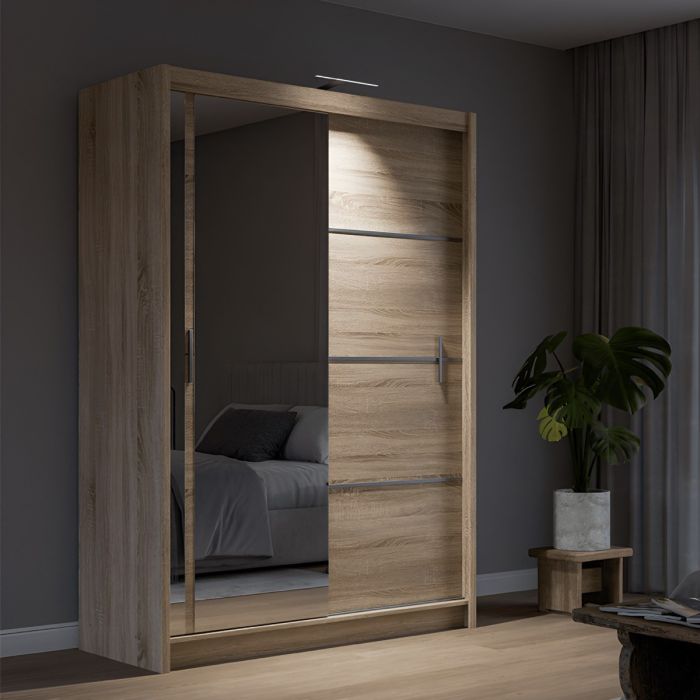 BROADLAND 2 door sliding wardrobe with mirrored door in Sonoma oak effect finish