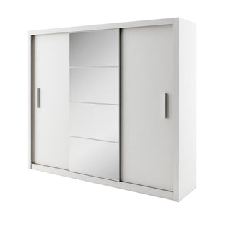 CHOICEWARDROBE Inverto 3 Door Sliding Wardrobe – 250cm Wide, Matt White with Central Mirror | Built-In Shelves & Double Hanging Rail