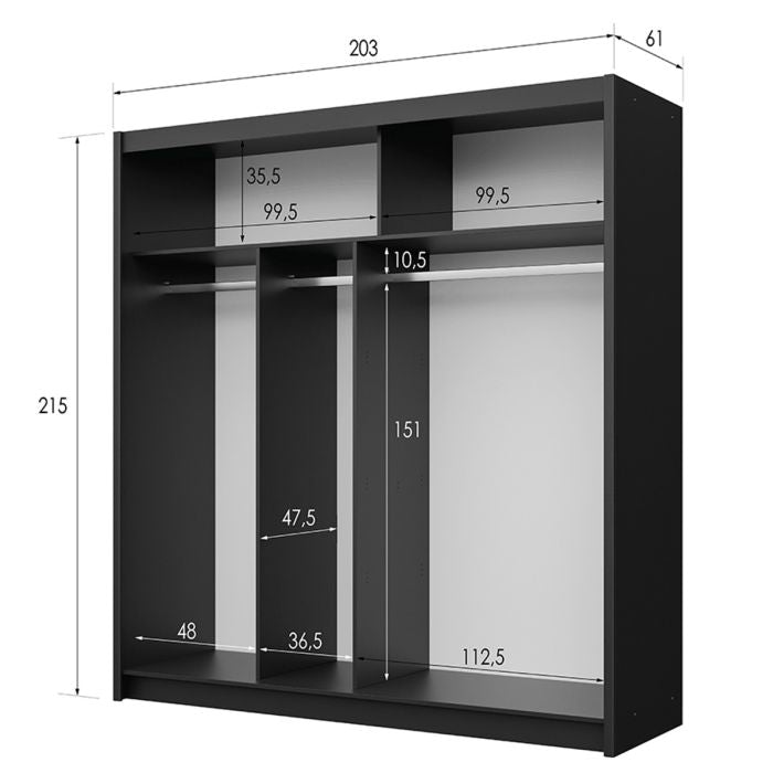 Broadland 203cm 2-Door Mirrored Sliding Wardrobe – Black – product image 11