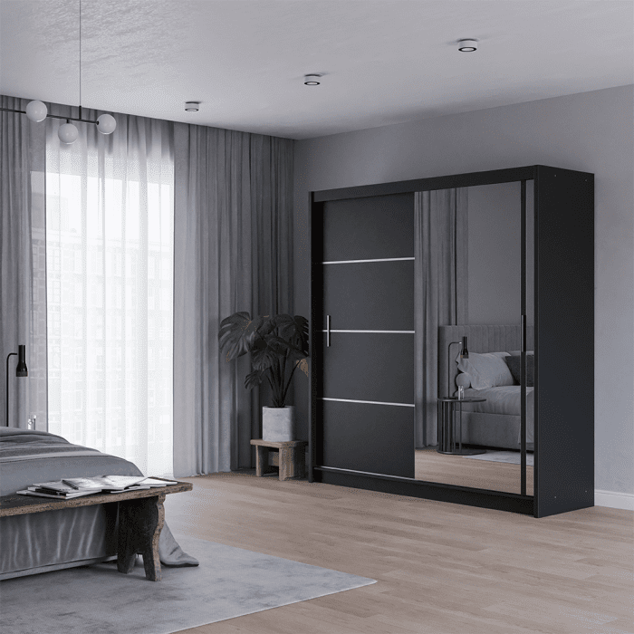 Broadland 203cm 2-Door Mirrored Sliding Wardrobe – Black – product image 20