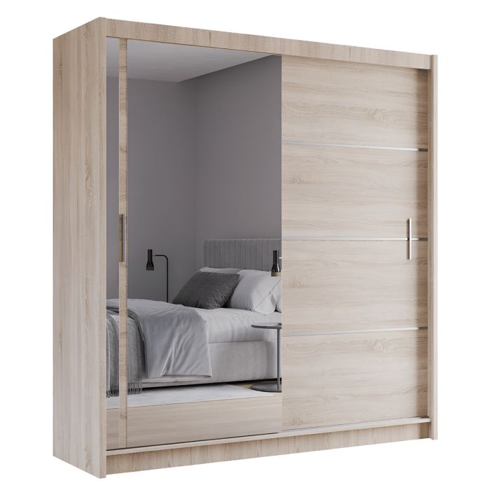 Broadland 2-door sliding wardrobe with mirrored door, Sonoma oak effect finish