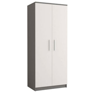 CHOICEWARDROBE Orlan 2 Door Wardrobe – 80cm Wide, Grey Frame with White Doors | Compact Hinged Design for Contemporary Spaces