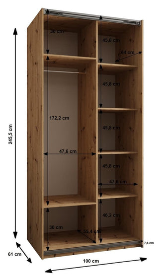 CHOICEWARDROBE Tressaro 100cm Sliding 2 Door Wardrobe – Matte White with Black Trim | Compact & Contemporary
