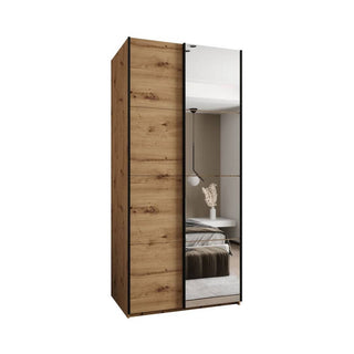 CHOICEWARDROBE Tressaro Artisan Oak Sliding Wardrobe – 2 Door with Mirror | 100cm | Rustic Elegance