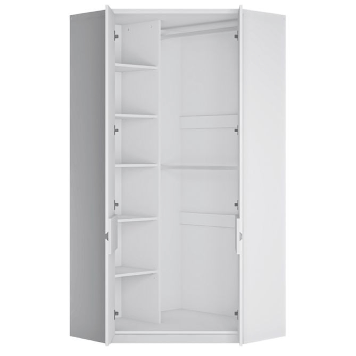 FABIA 2 door white corner wardrobe with open shelves