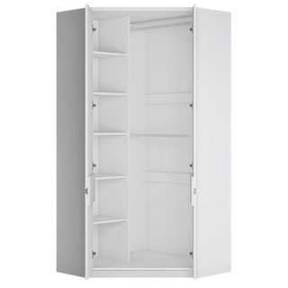 FABIA 2 door white corner wardrobe with open shelves