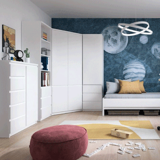 FABIA white 2 door corner wardrobe with modern LED ceiling light