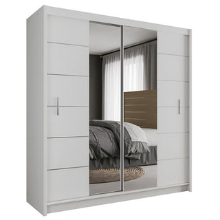 Sliding Wardrobe - LUZERN 2 Door Mirrored Wardrobe White 203cm