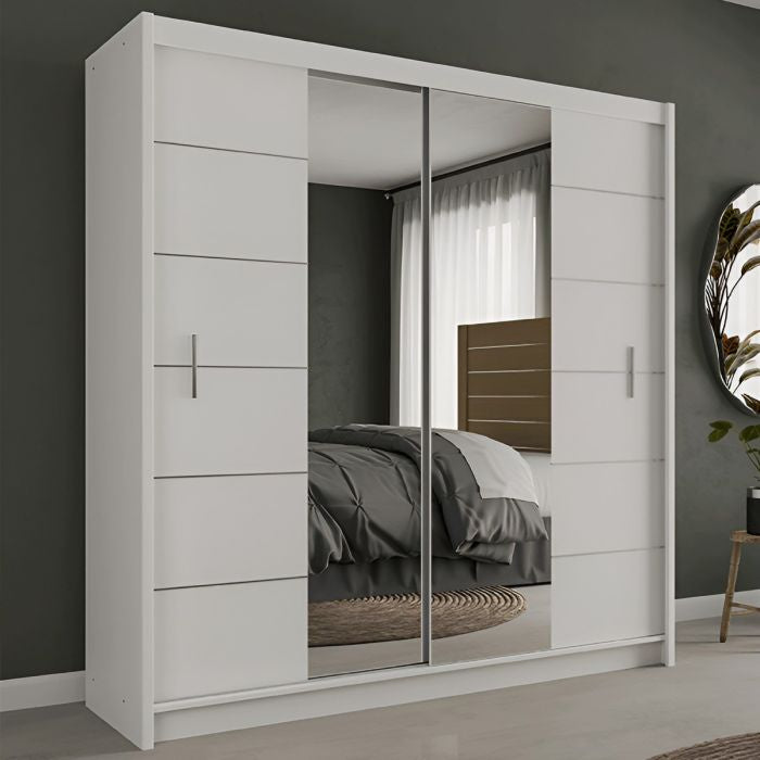Luzern 203cm 2-Door Mirrored Sliding Wardrobe – White – product image 2