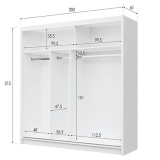 Sliding Wardrobe - LUZERN 2 Door Mirrored Wardrobe White 203cm
