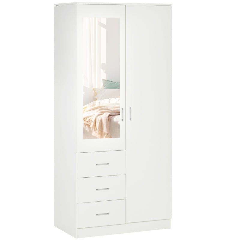 Elara white mirrored wardrobe with two doors and three drawers