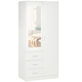 Elara white mirrored wardrobe with two doors and three drawers