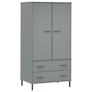 Adica Solid Wood Wardrobe 2 Doors In Grey With Metal Legs