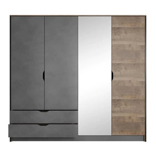 Akron Mirrored Wardrobe With 4 Hinged Doors In Grande Oak