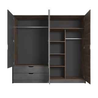 Akron Mirrored Wardrobe With 4 Hinged Doors In Grande Oak