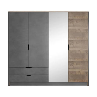 Akron Mirrored Wardrobe With 4 Hinged Doors In Grande Oak