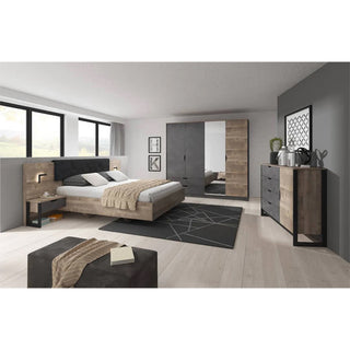 Akron Mirrored Wardrobe With 4 Hinged Doors In Grande Oak