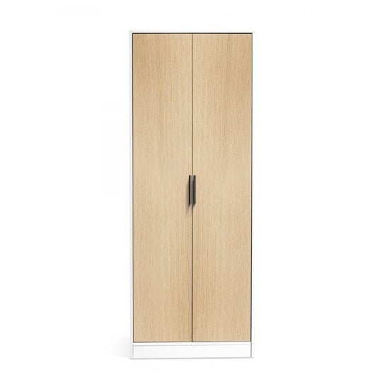CHOICEWARDROBE Akron wooden wardrobe with two light oak doors, white frame, and black handles.