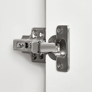 A close-up of a silver hinge on the CHOICEWARDROBE Akron Wooden Wardrobe, showing its two-tone white and oak finish and sturdy mechanism connecting the door and frame—ideal for modern UK bedrooms.
