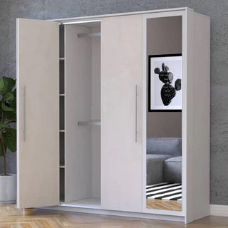 Albany Mirrored Wardrobe With 2 Hinged Doors In Silk And White