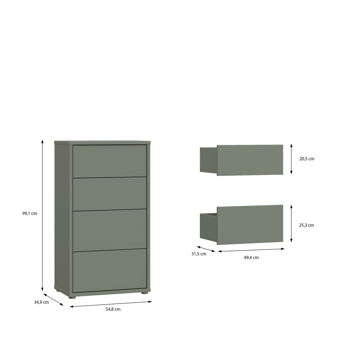 Alice Springs 54.8cm tall 4-drawer chest in Sage Green – image 8 of 10