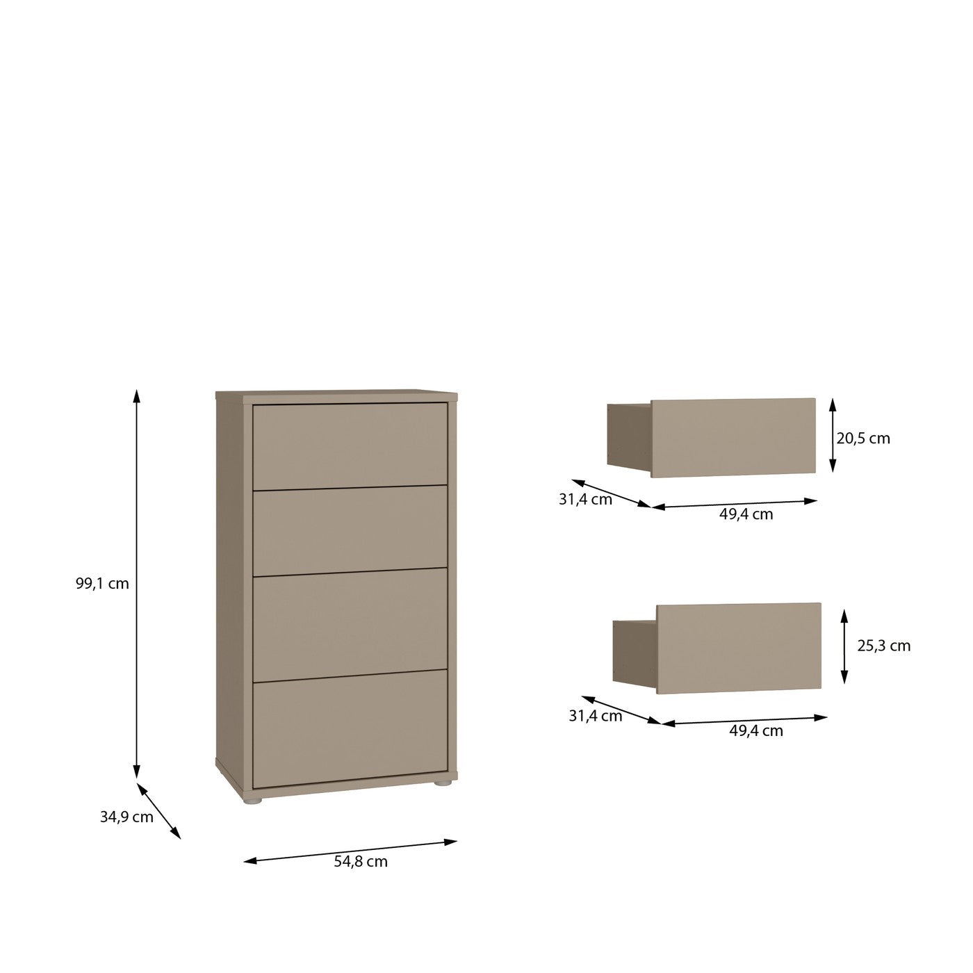 Alice Springs 54.8cm tall 4-drawer chest in Taupe – image 8 of 9