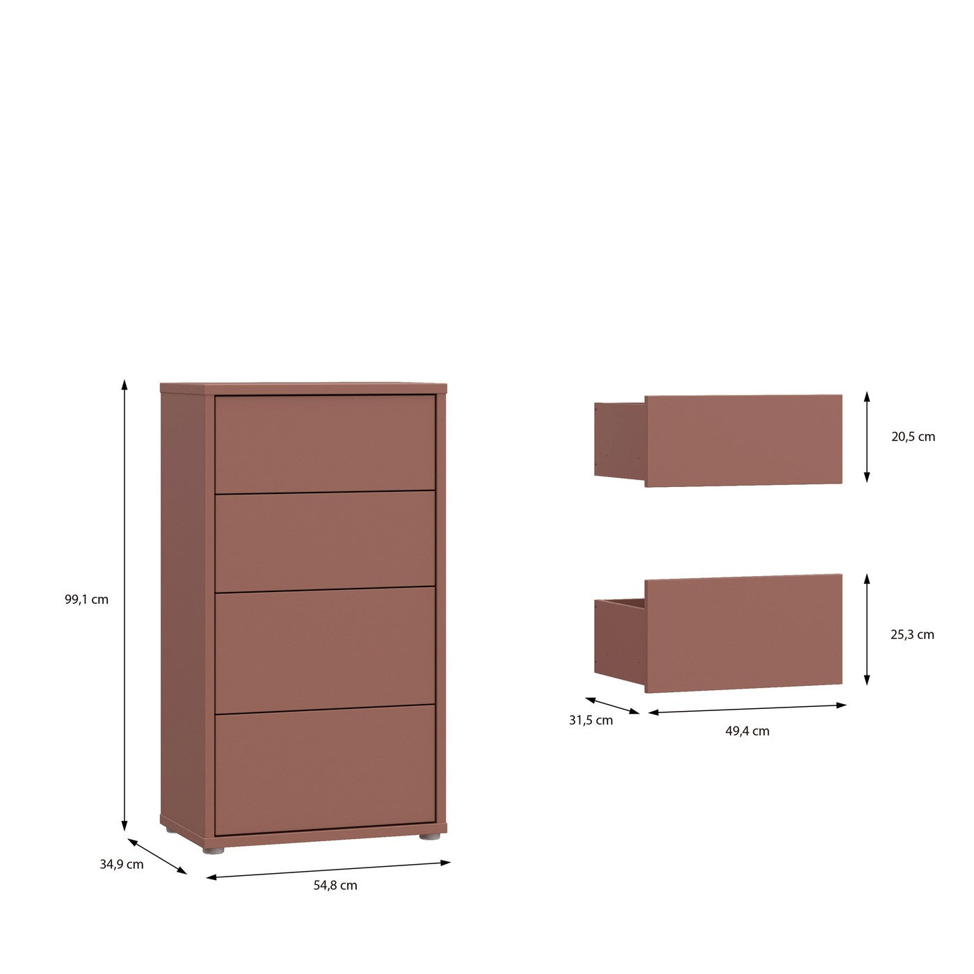 Alice Springs 54.8cm tall 4-drawer chest in Terracotta – image 8 of 9