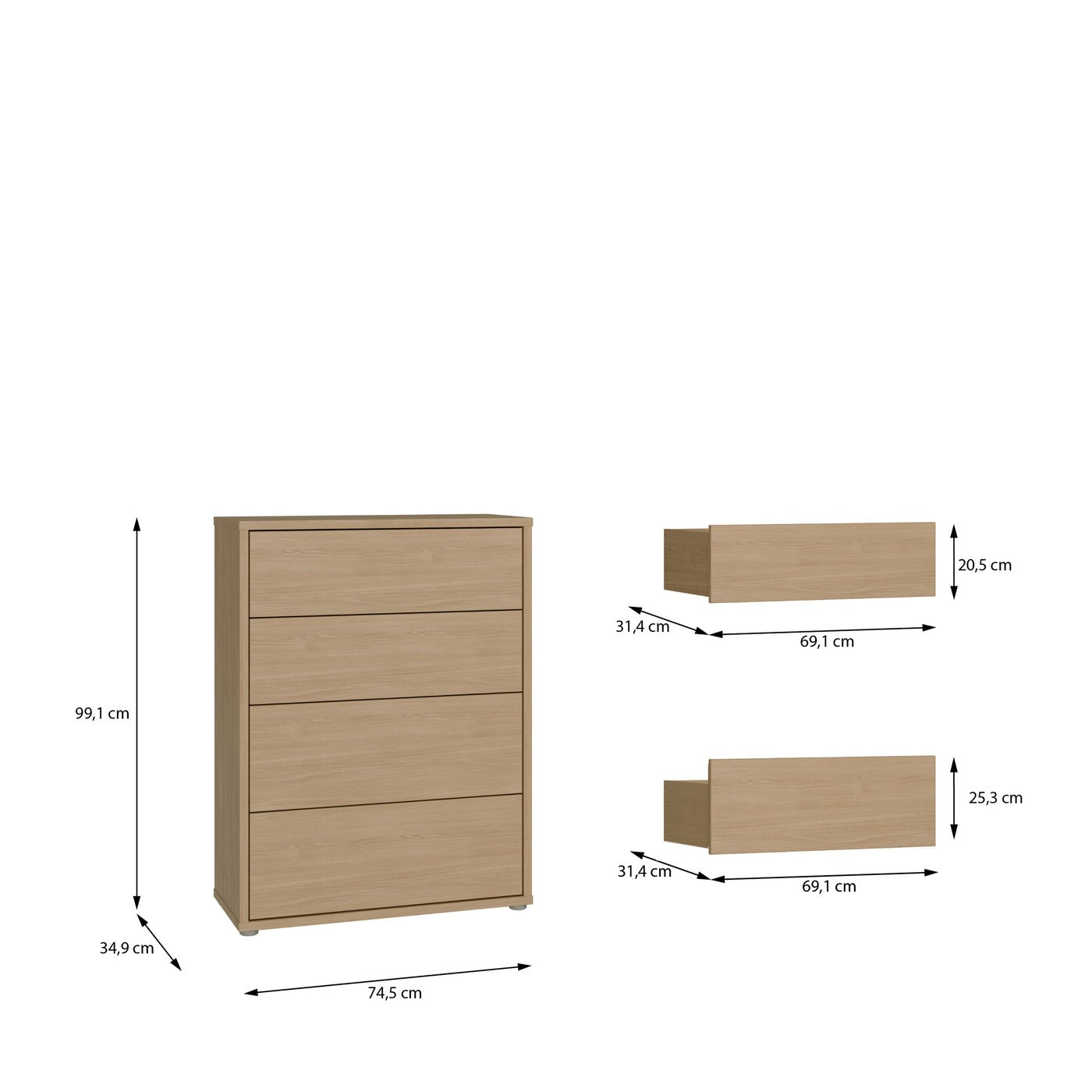 Alice Springs 74.5cm 4-Drawer Chest in Elegancia Oak – image 9 of 10
