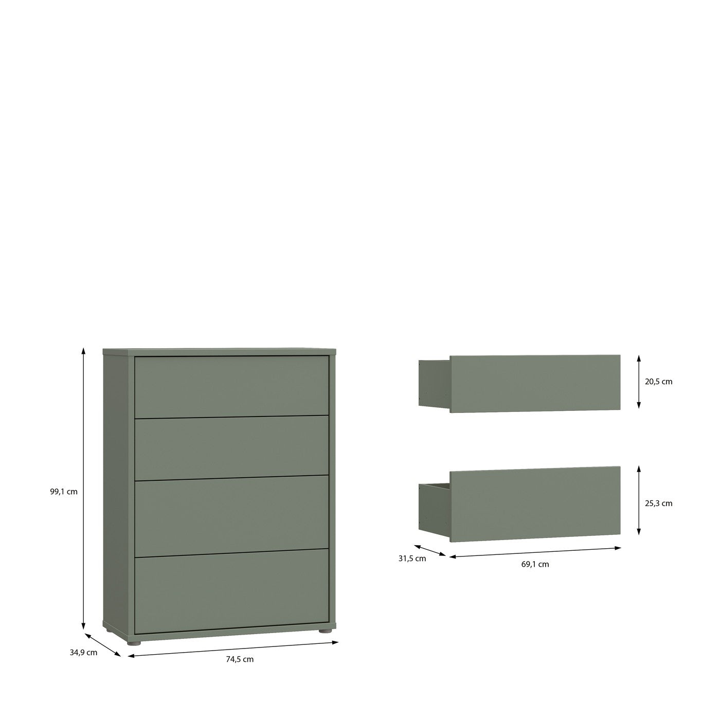Alice Springs 74.5cm 4-Drawer Chest in Sage Green – image 9 of 10