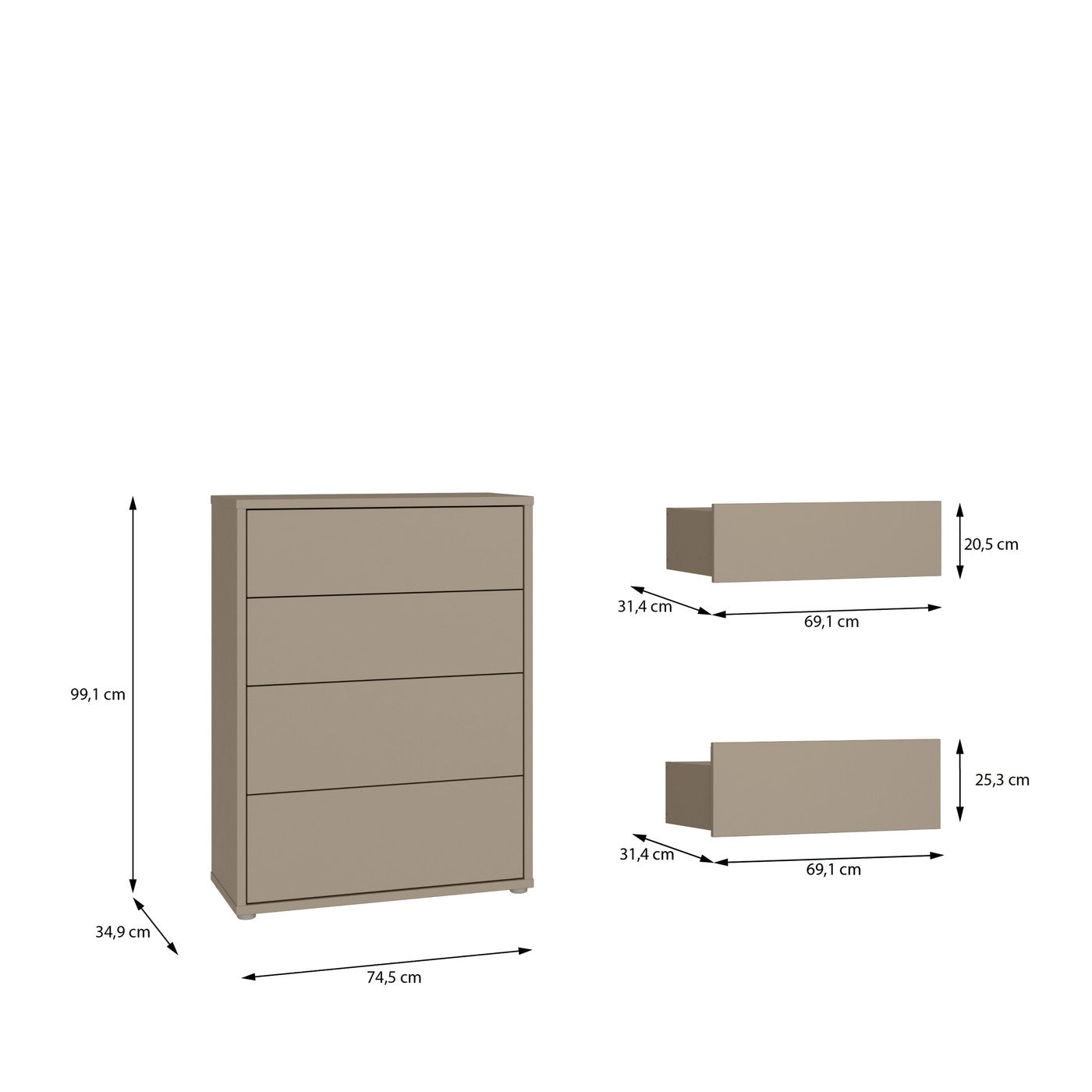 Alice Springs 74.5cm 4-Drawer Chest in Taupe – image 9 of 10