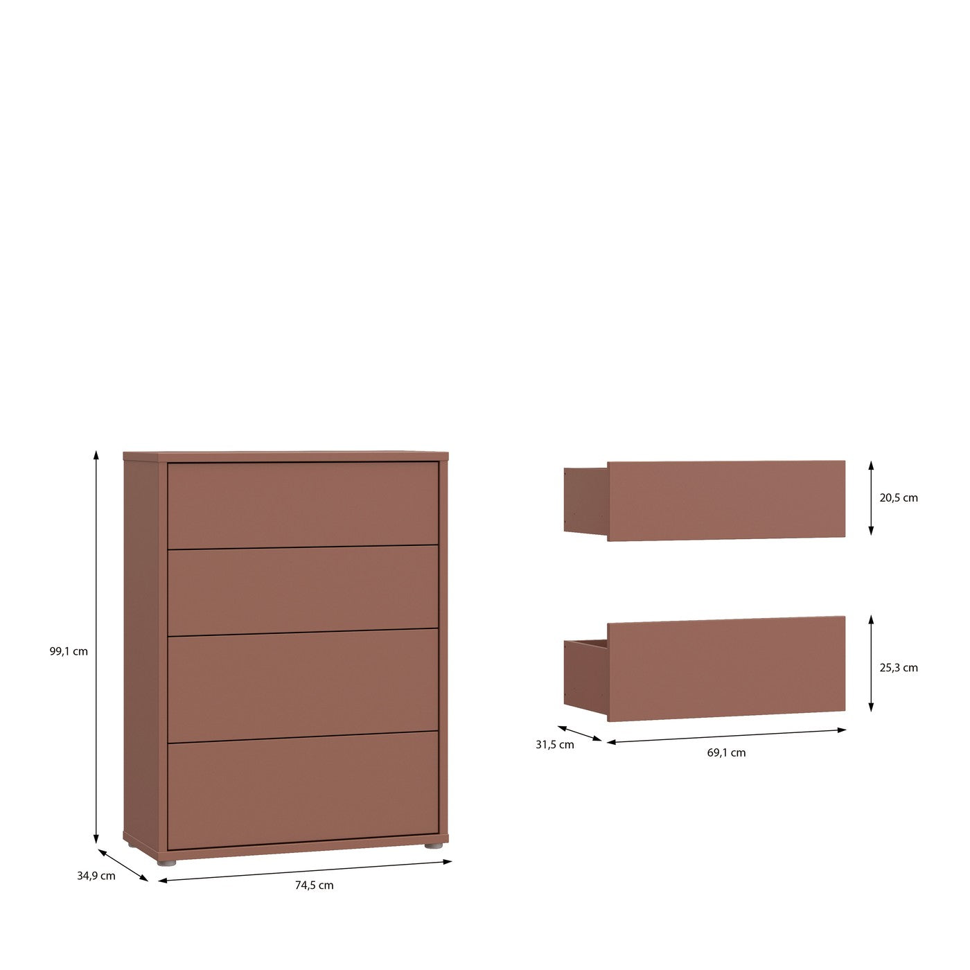 Alice Springs 74.5cm 4-Drawer Chest in Terracotta – image 9 of 10