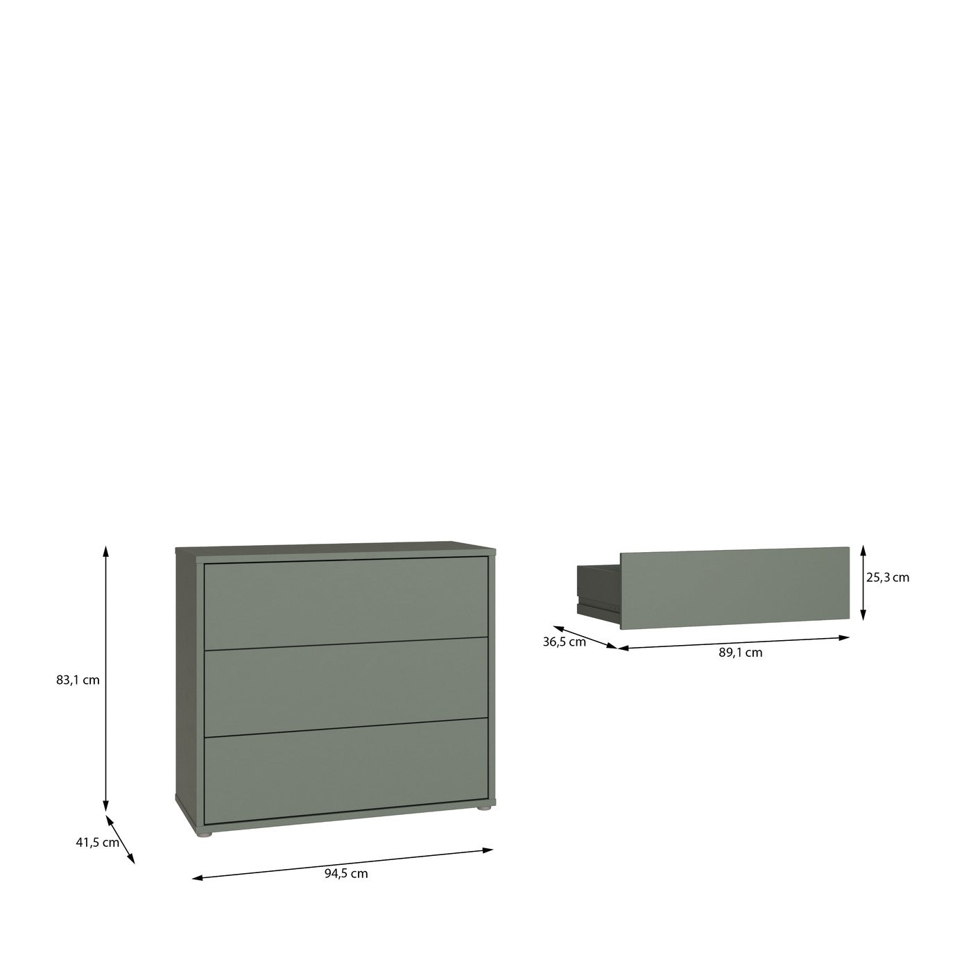 Alice Springs 94.8cm 3-Drawer Chest in Sage Green – image 7 of 8