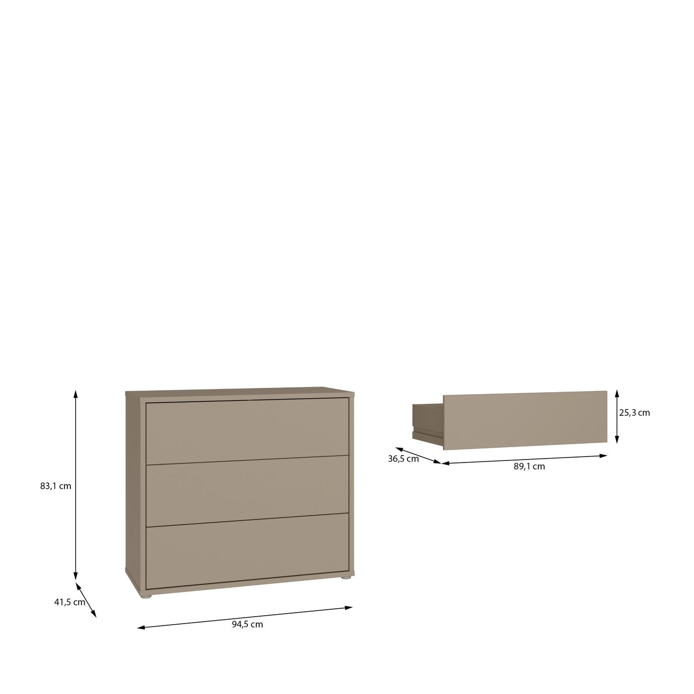 Alice Springs 94.8cm 3-Drawer Chest in Taupe – image 7 of 8