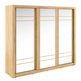 Allen Wardrobe With 3 Mirrored Sliding Doors In Shetland Oak