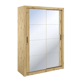 Allen Wooden Mirrored 120cm Wardrobe In Artisan Oak