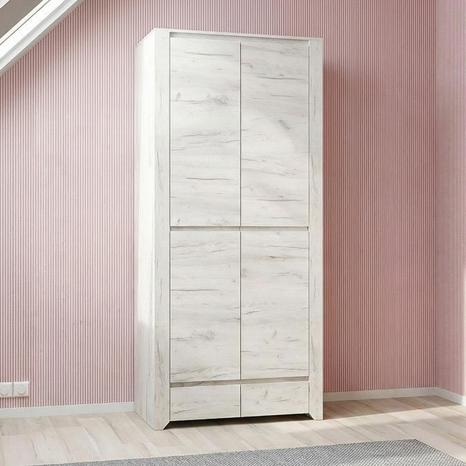Angel 84cm white oak wardrobe with 2 doors and 2 drawers