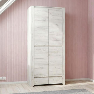 Angel 84cm white oak wardrobe with 2 doors and 2 drawers