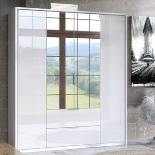 Angela 164cm 4-Door Mirrored Wardrobe with 2 Drawers - White Gloss