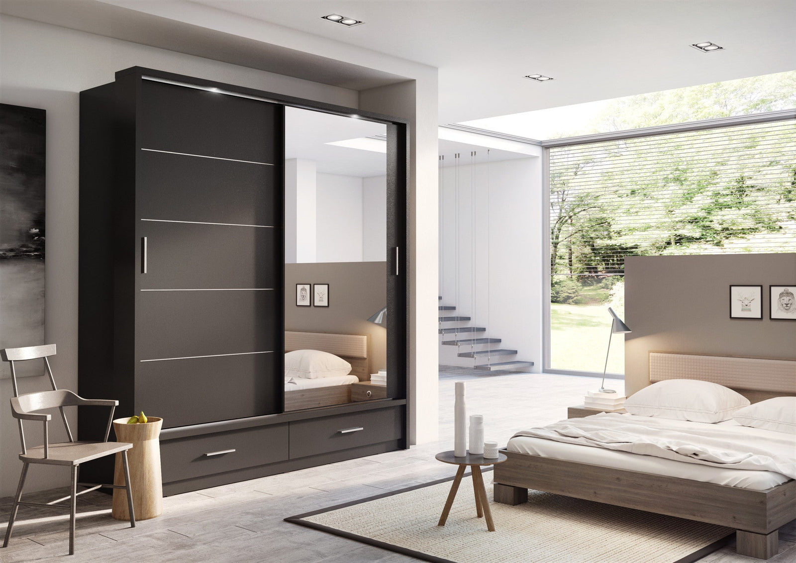 Arti AR-05 200cm 2 Door Mirrored Sliding Wardrobe in White Matt – image 4