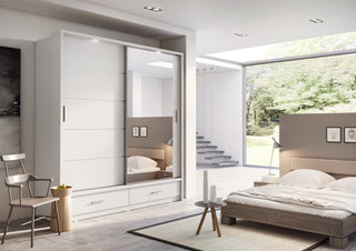 Arti AR-05 200cm 2 Door Mirrored Sliding Wardrobe in White Matt