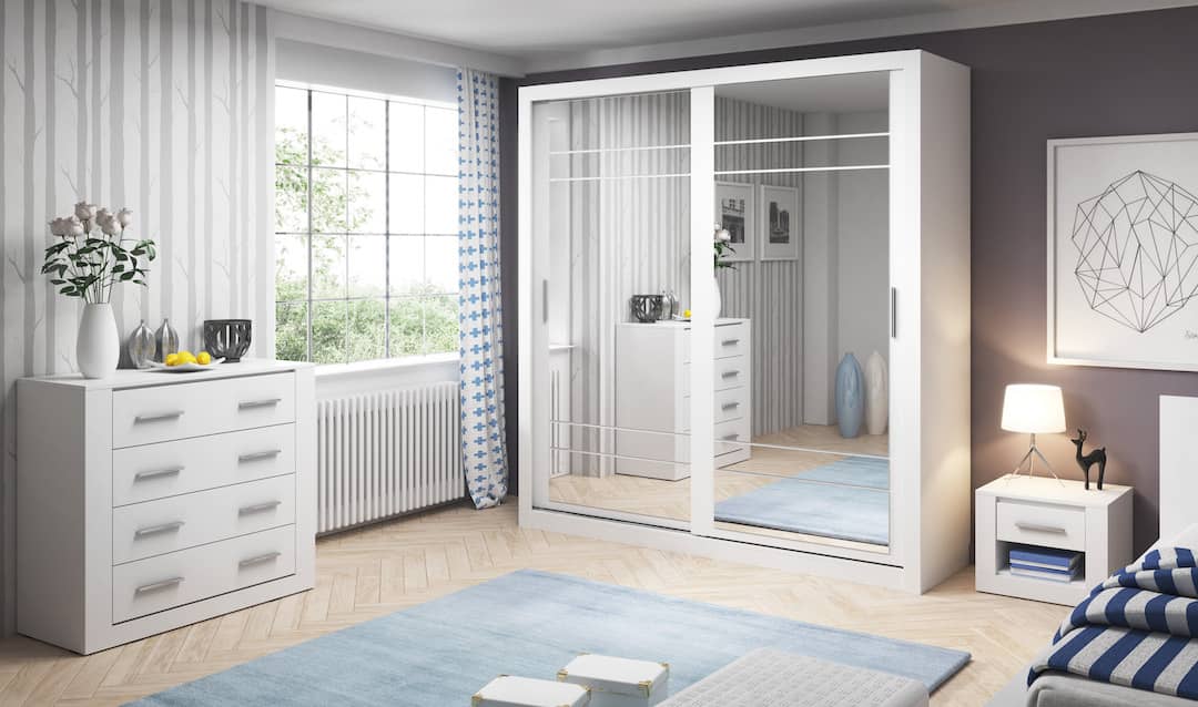 Arti AR-08 203cm 2 Door Mirrored Sliding Wardrobe in White Matt – image 3