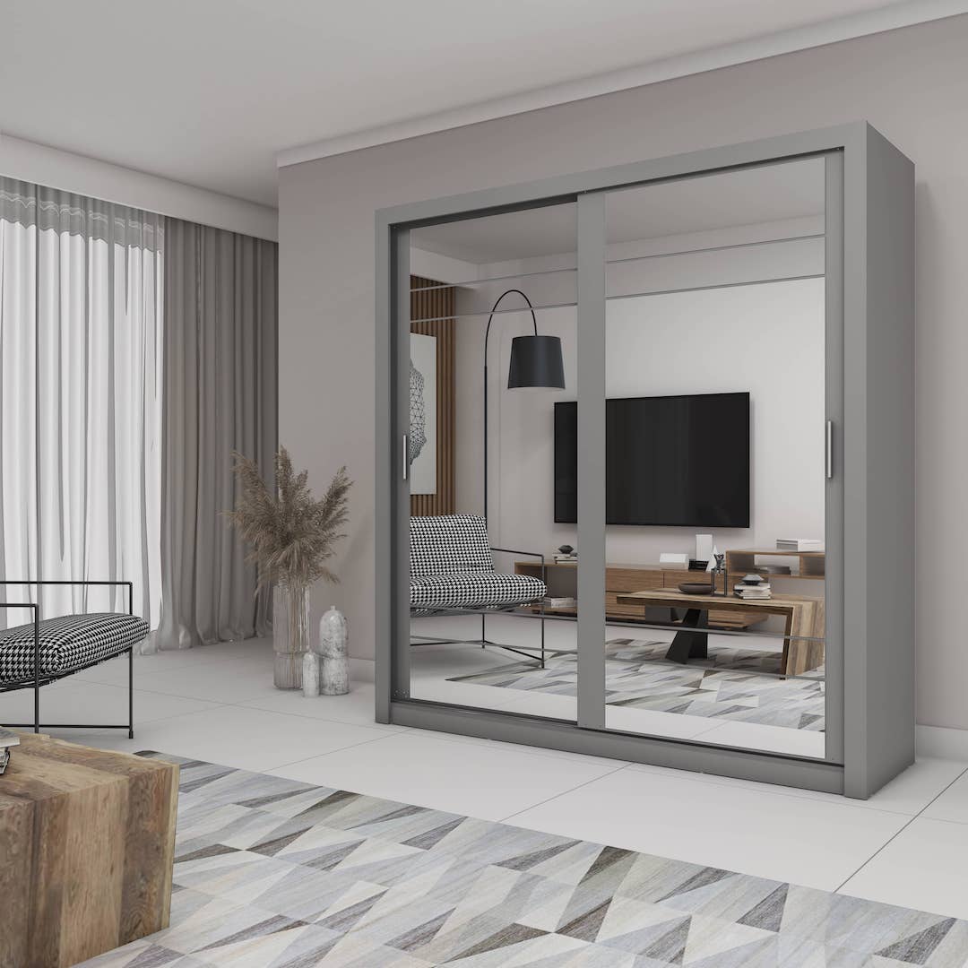 Arti AR-08 203cm 2 Door Mirrored Sliding Wardrobe in White Matt – image 4