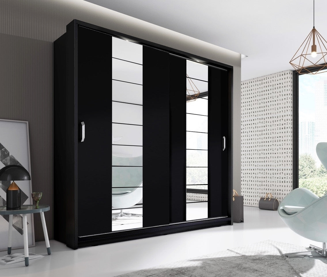 Arti AR-14 220cm 2 Door Mirrored Sliding Wardrobe in Black Matt